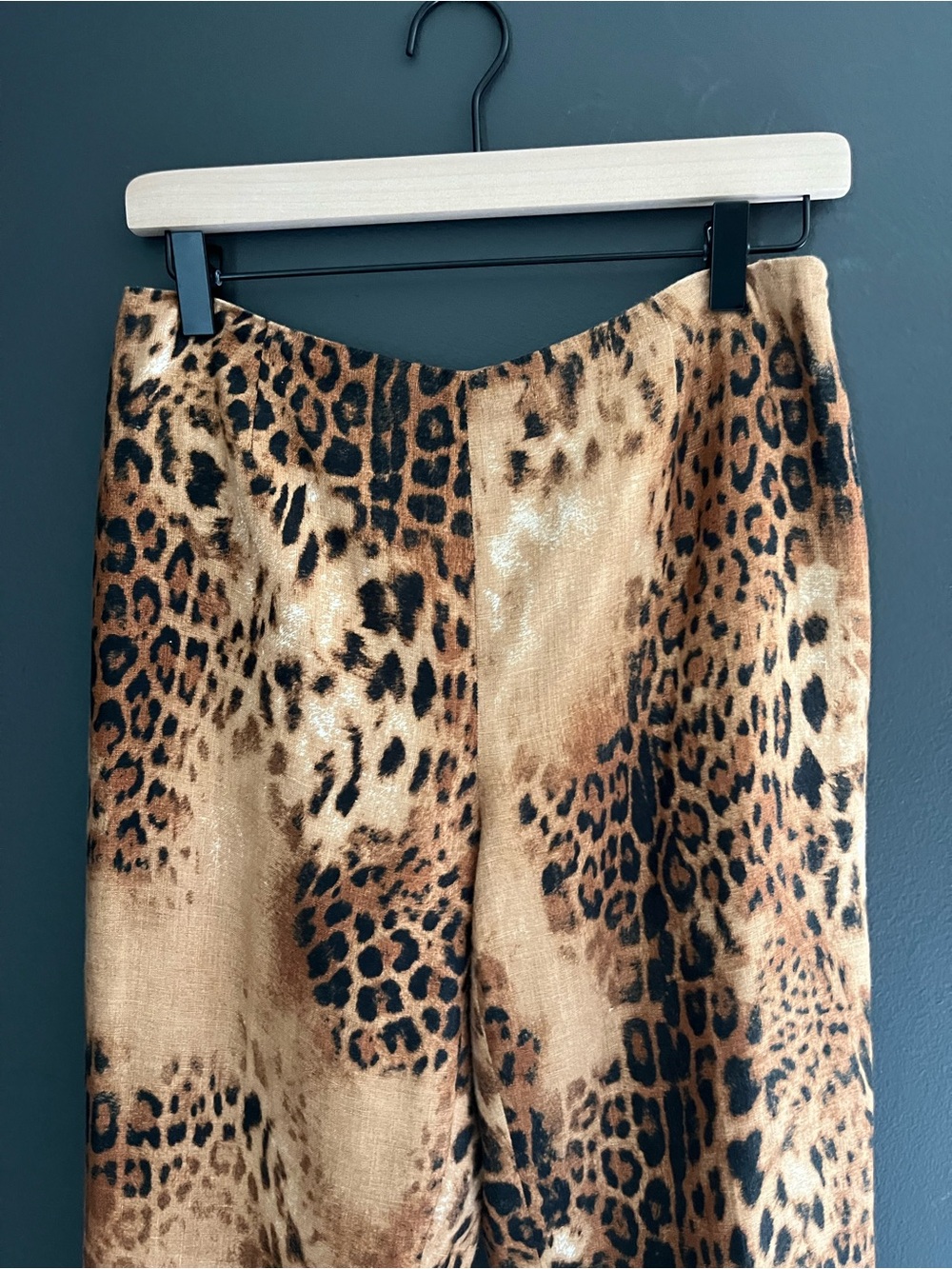 Vintage Leopard Print High Waist Slim Tapered 100% Linen Pants - Brown & Black - Picture 2 of 13